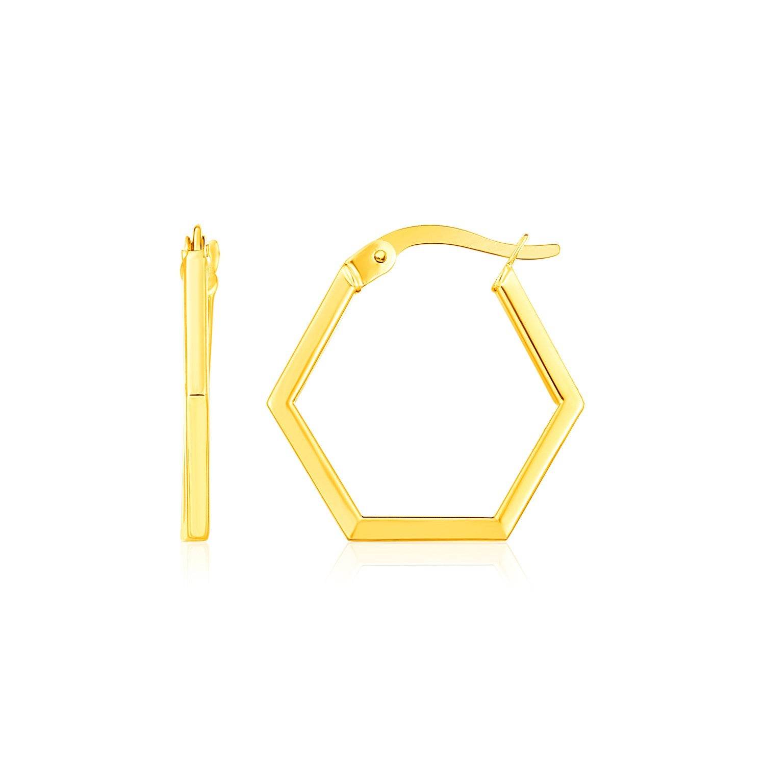 14K Yellow Gold Hexagon Shaped Hoop Earrings - Sable Gold