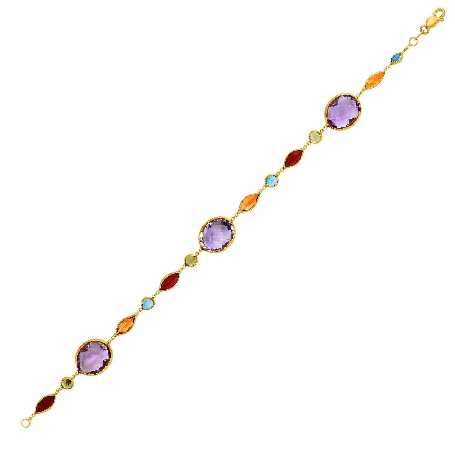 14k Yellow Gold Bracelet with Multi-Colored Stones (1.00 mm) - Sable Gold