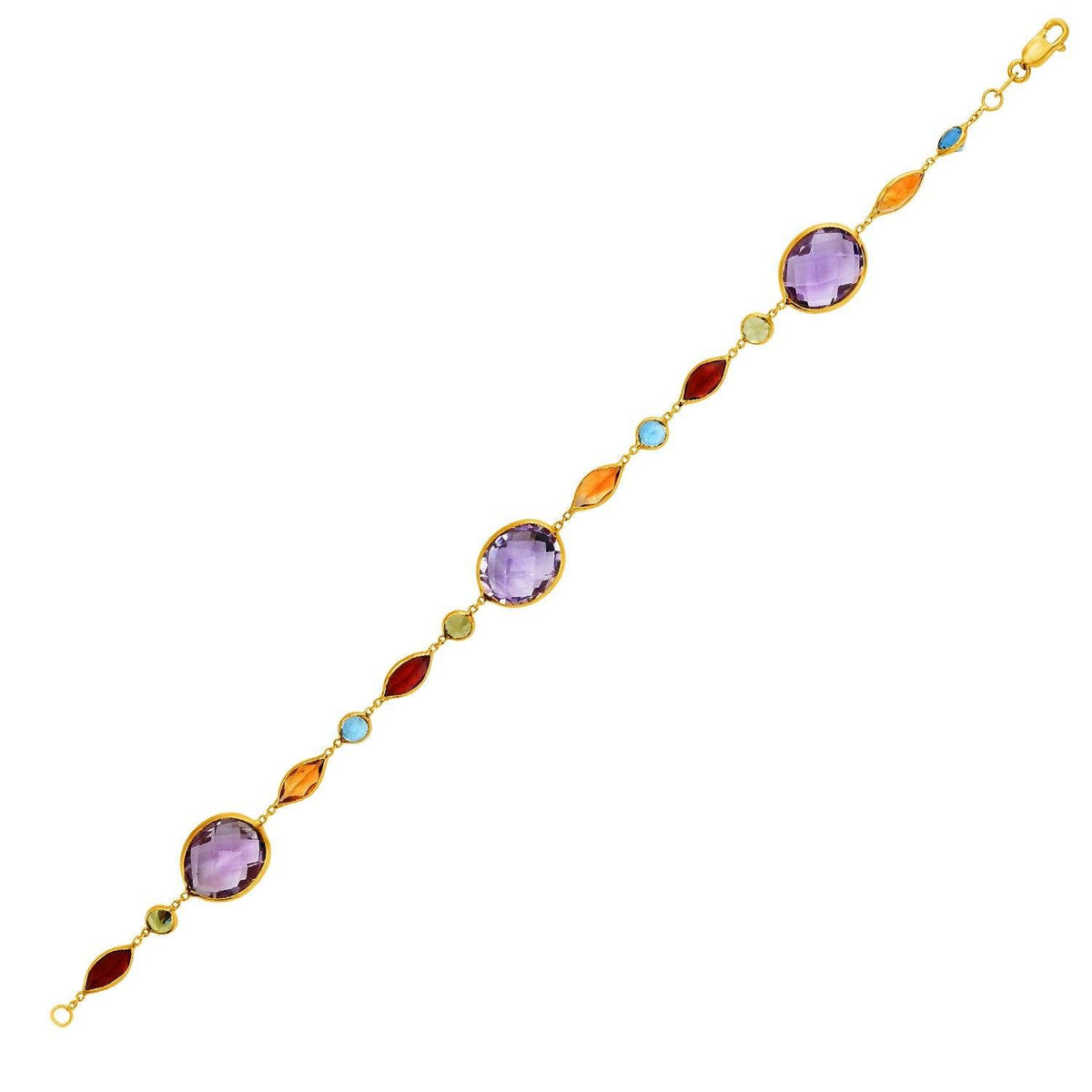 14k Yellow Gold Bracelet with Multi-Colored Stones (1.00 mm) - Sable Gold