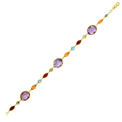 14k Yellow Gold Bracelet with Multi-Colored Stones (1.00 mm) - Sable Gold