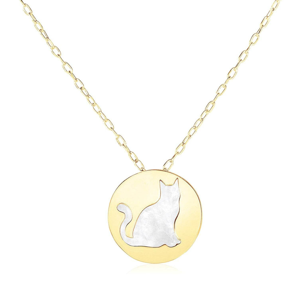 14k Yellow Gold Necklace with Cat Symbol in Mother of Pearl - Sable Gold