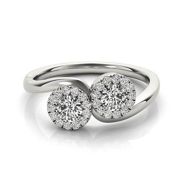 14k White Gold Halo Set Round Two Stone Diamond Ring (3/8 cttw) - Sable Gold