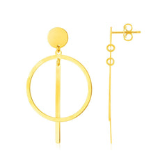 14K Yellow Gold Polished Circle and Bar Earrings - Sable Gold