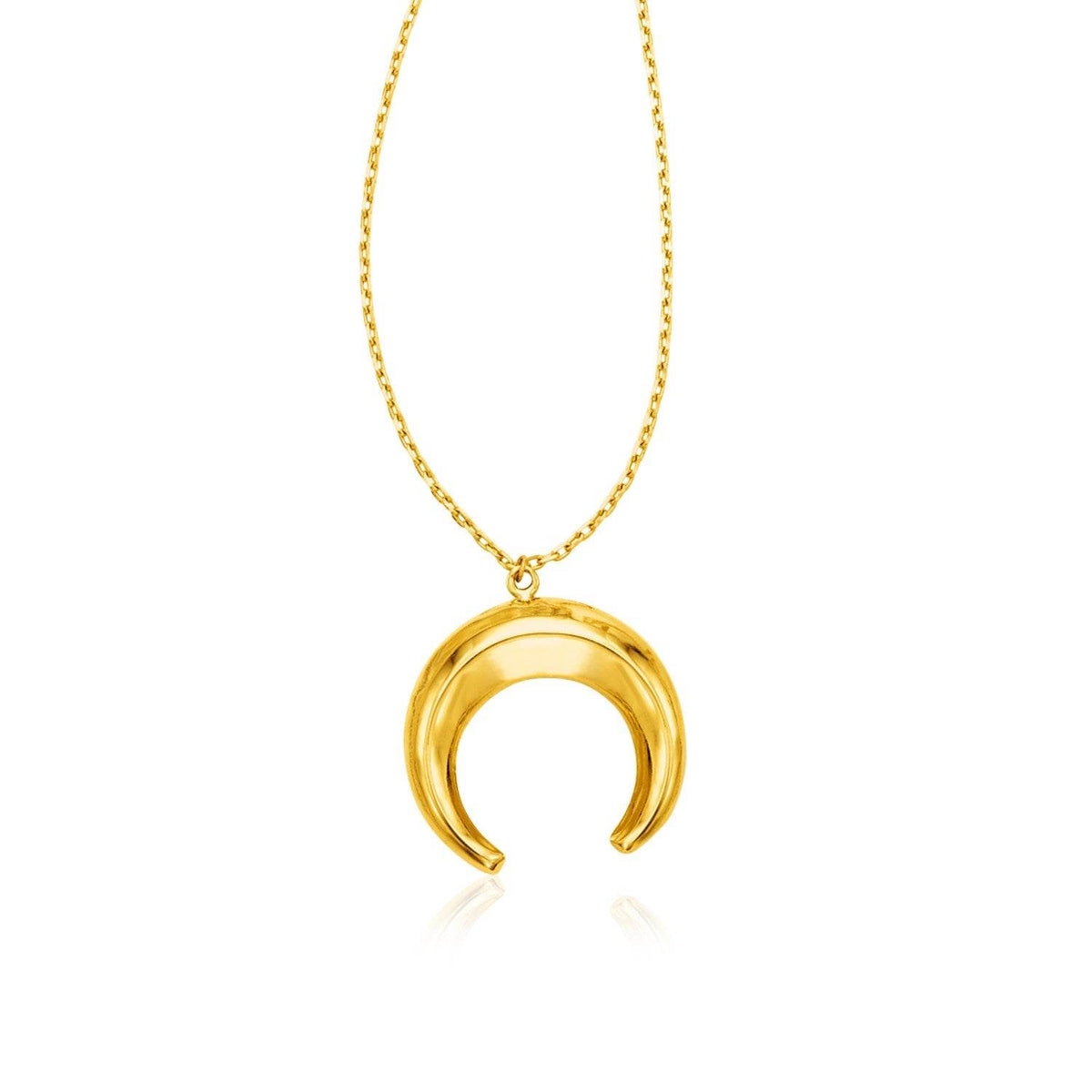 14k Yellow Gold 17 inch Necklace with Domed Moon Motif Pendant - Sable Gold