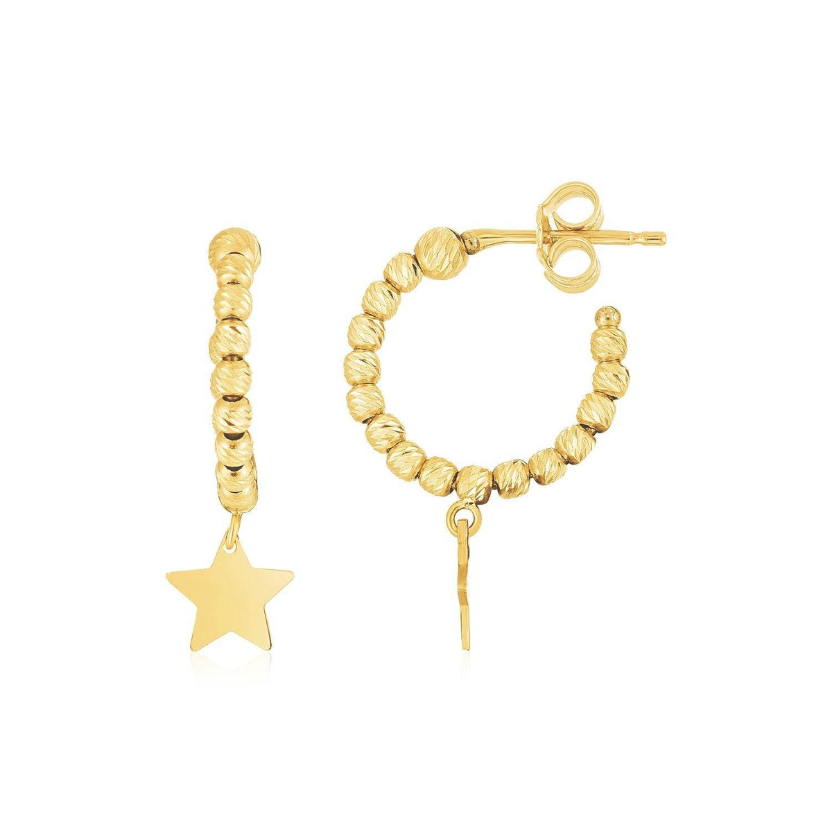 14K Yellow Gold Drop Star Charm Beaded Hoop Earrings - Sable Gold