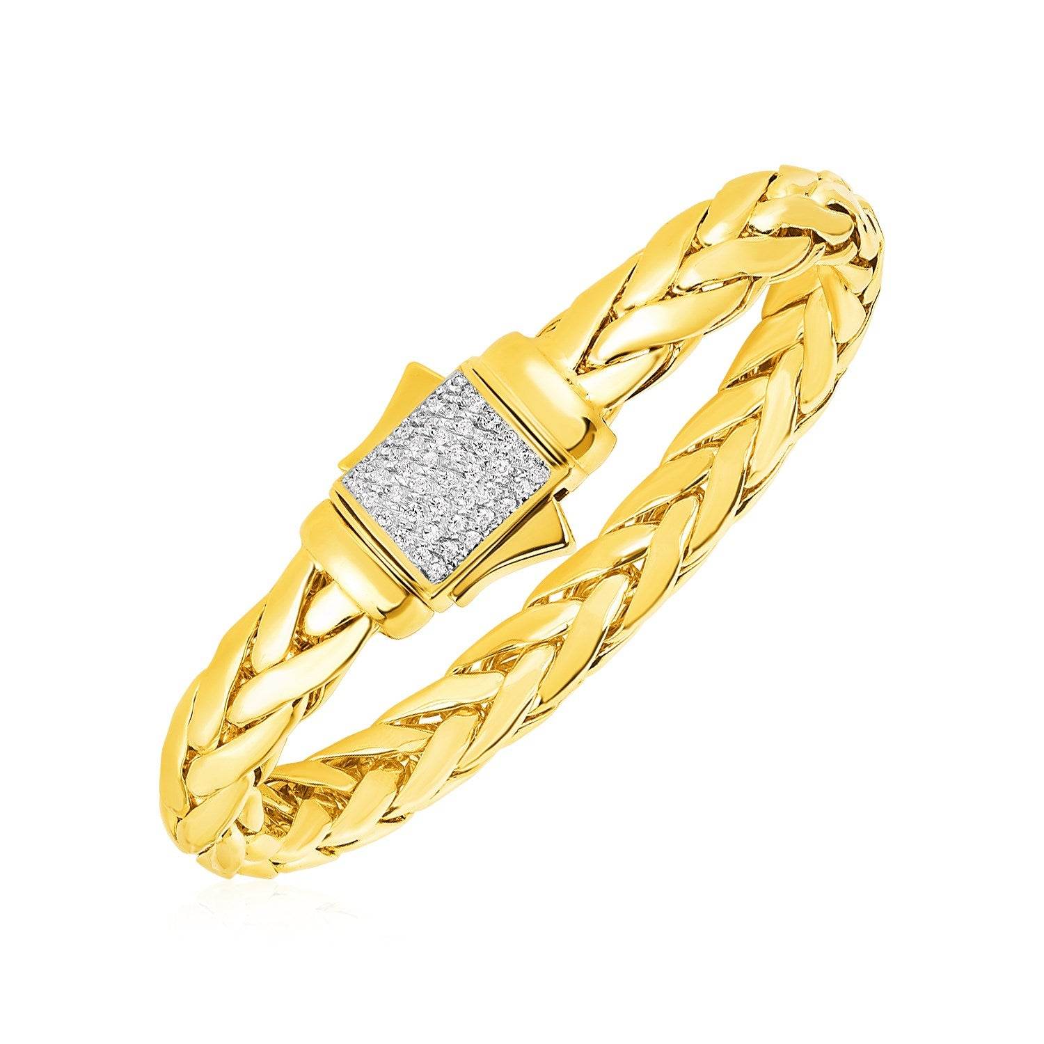 Woven Rope Bracelet with Diamond Accented Clasp in 14k Yellow Gold - Sable Gold