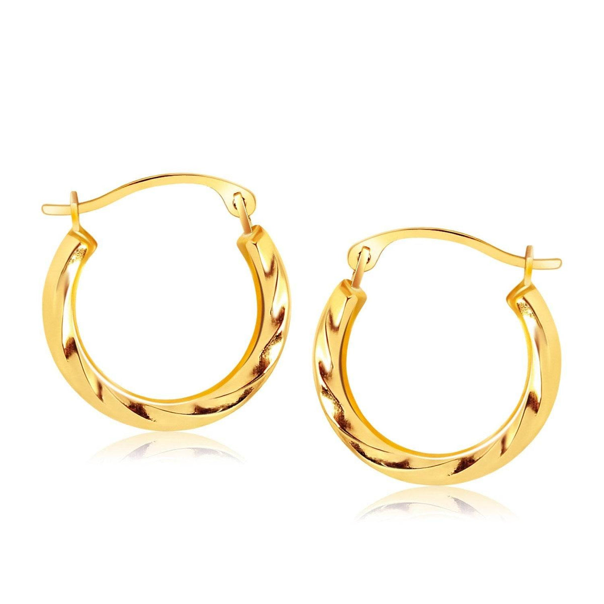 10k Yellow Gold Hoop Earrings in Textured Polished Style - Sable Gold