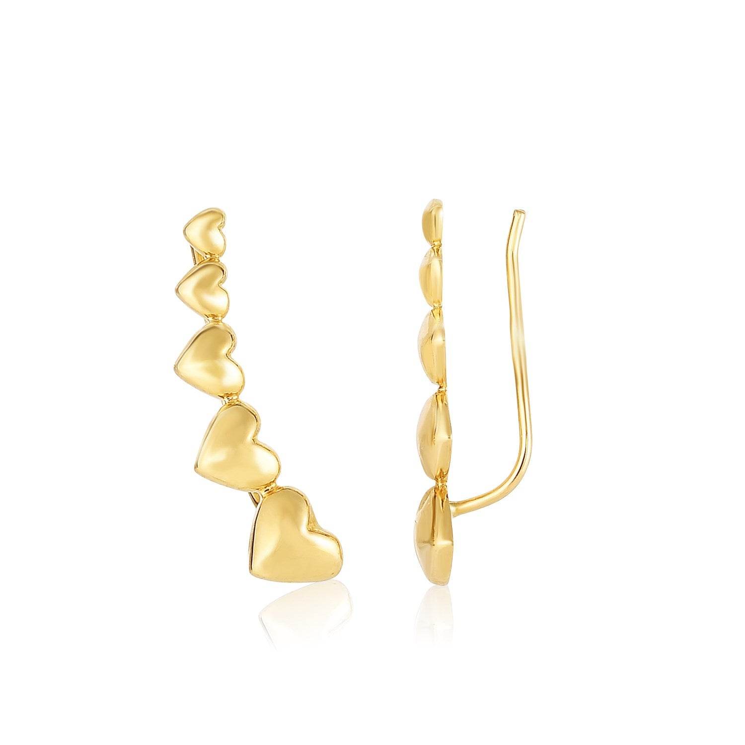 14k Yellow Gold Graduated Heart Climber Style Stud Earrings - Sable Gold