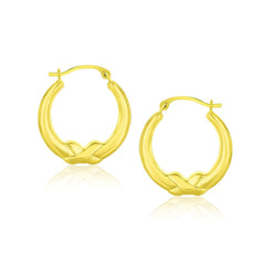 10k Yellow Gold X Motif Round Shape Hoop Earrings - Sable Gold