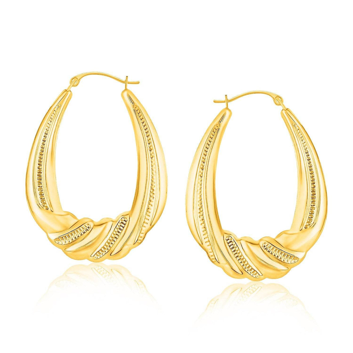 14k Yellow Gold Graduated Textured Oval Hoop Earrings - Sable Gold