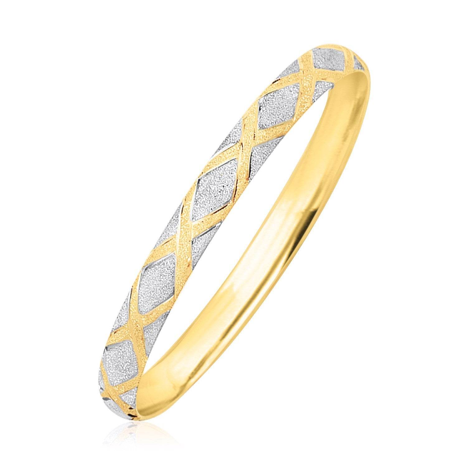 10K Two-Tone Gold Bangle With Geometric Diamond Motif - 6.00 mm - Sable Gold