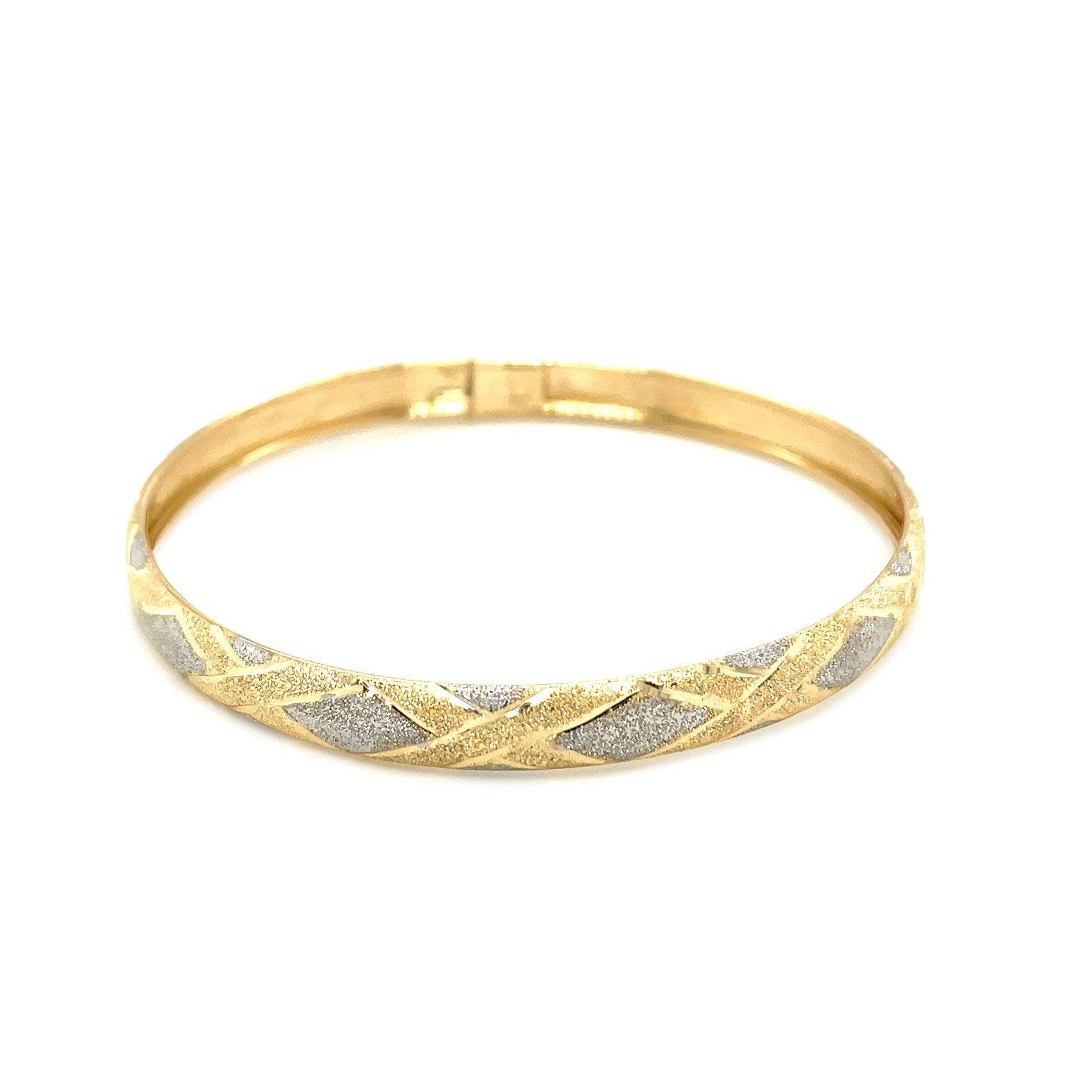 10K Two-Tone Gold Bangle With Geometric Diamond Motif - 6.00 mm - Sable Gold