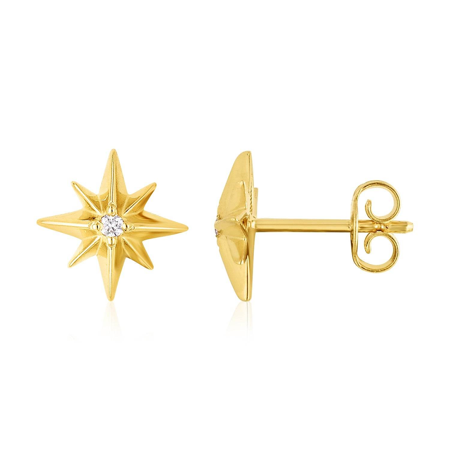 14K Yellow Gold High Polish North Star Diamond Earrings - Sable Gold