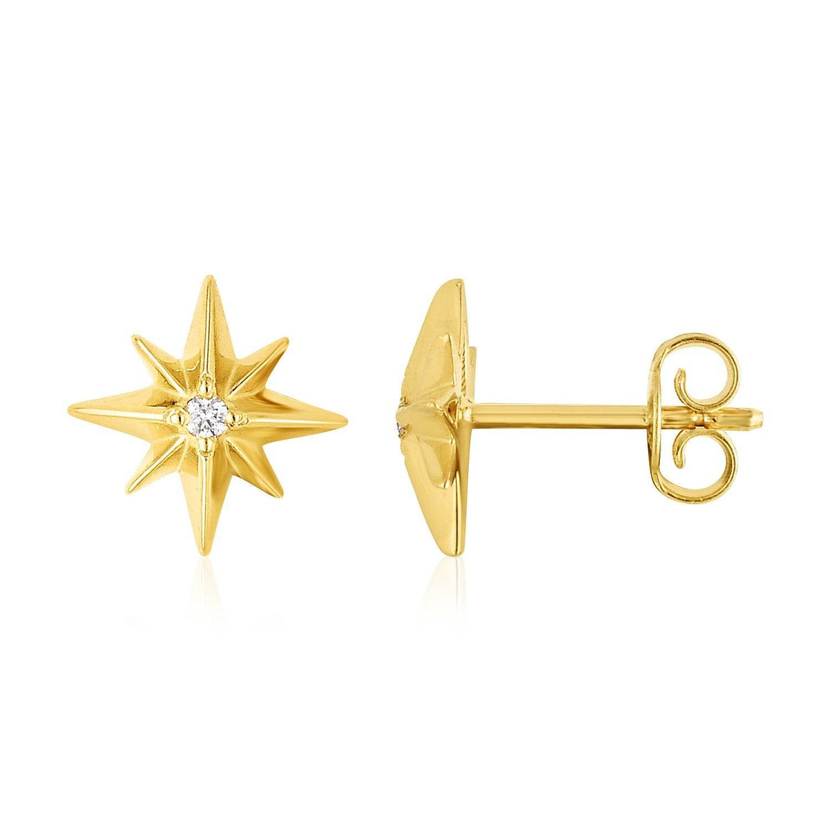 14K Yellow Gold High Polish North Star Diamond Earrings - Sable Gold