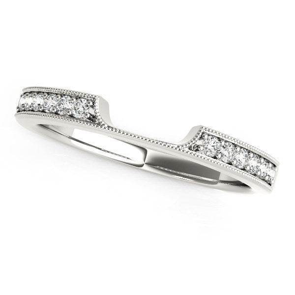 14k White Gold Curved Section Antique Style Diamond Wedding Band (1/8 cttw) - Sable Gold