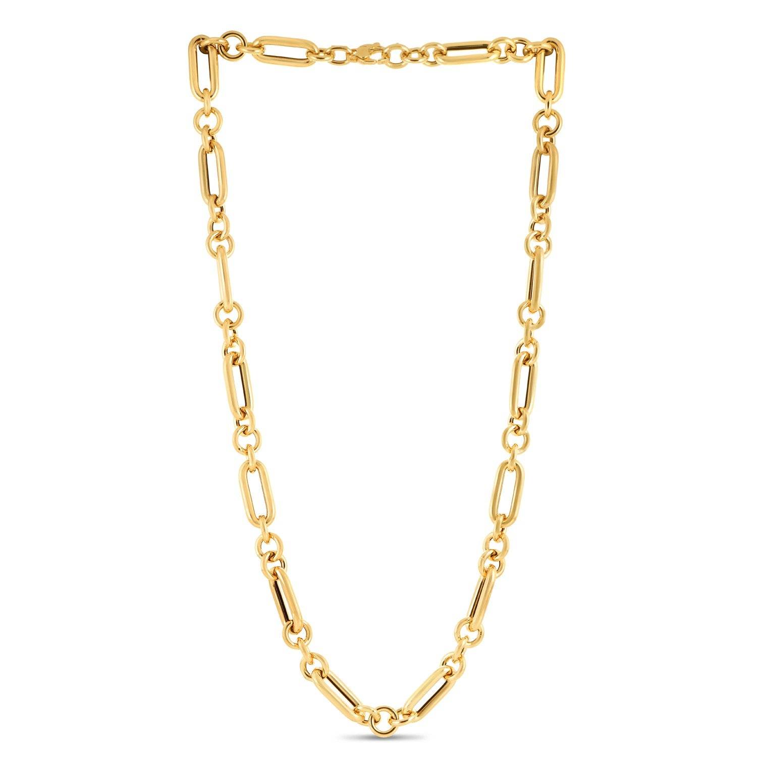 14k Yellow Gold Italian Alternating Paperclip Round Links Chain Necklace - Sable Gold