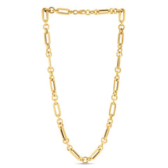 14k Yellow Gold Italian Alternating Paperclip Round Links Chain Necklace - Sable Gold