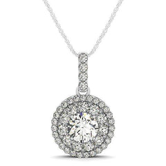 14k White Gold Diamond Halo Round Shape Pendant (1 1/4 cttw) - Sable Gold