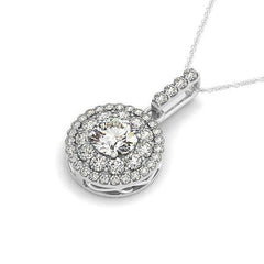 14k White Gold Diamond Halo Round Shape Pendant (1 1/4 cttw) - Sable Gold