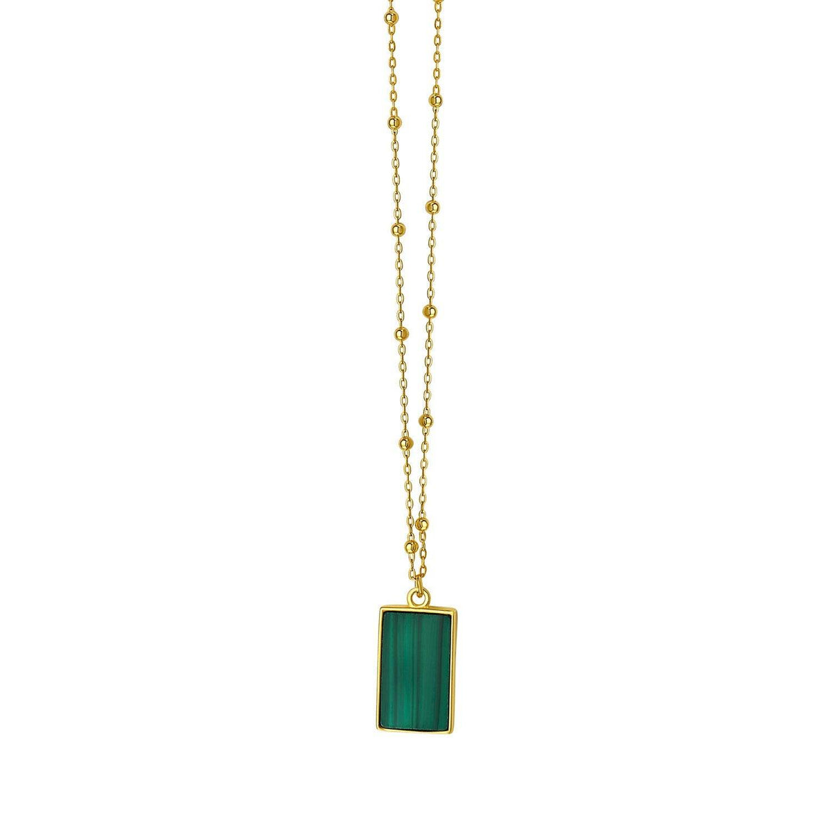 Malachite Geometric Rectangle Necklace in 14K Yellow Gold - Sable Gold