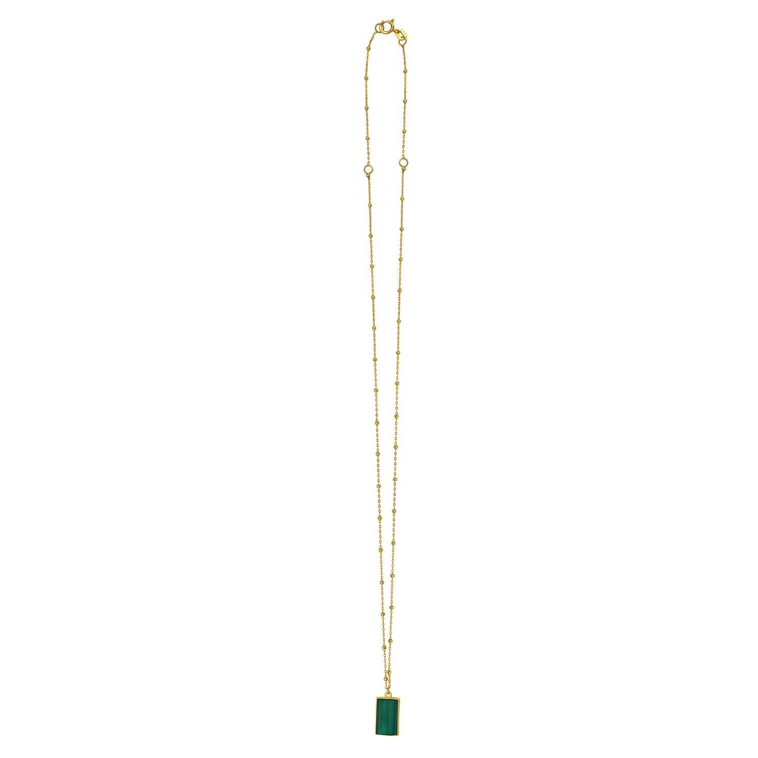 Malachite Geometric Rectangle Necklace in 14K Yellow Gold - Sable Gold