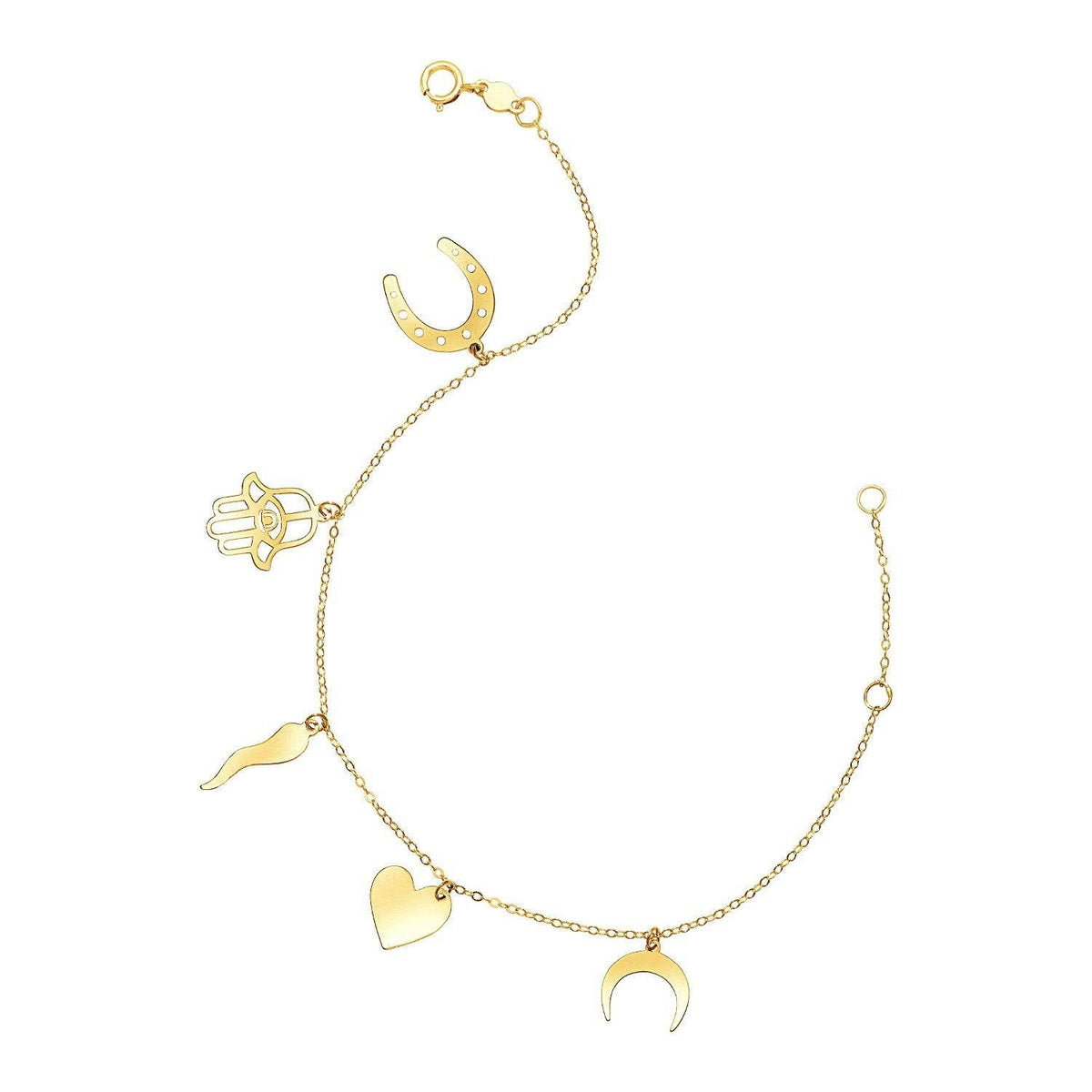 14k Yellow Gold 7 inch Bracelet with Polished Charms - Sable Gold