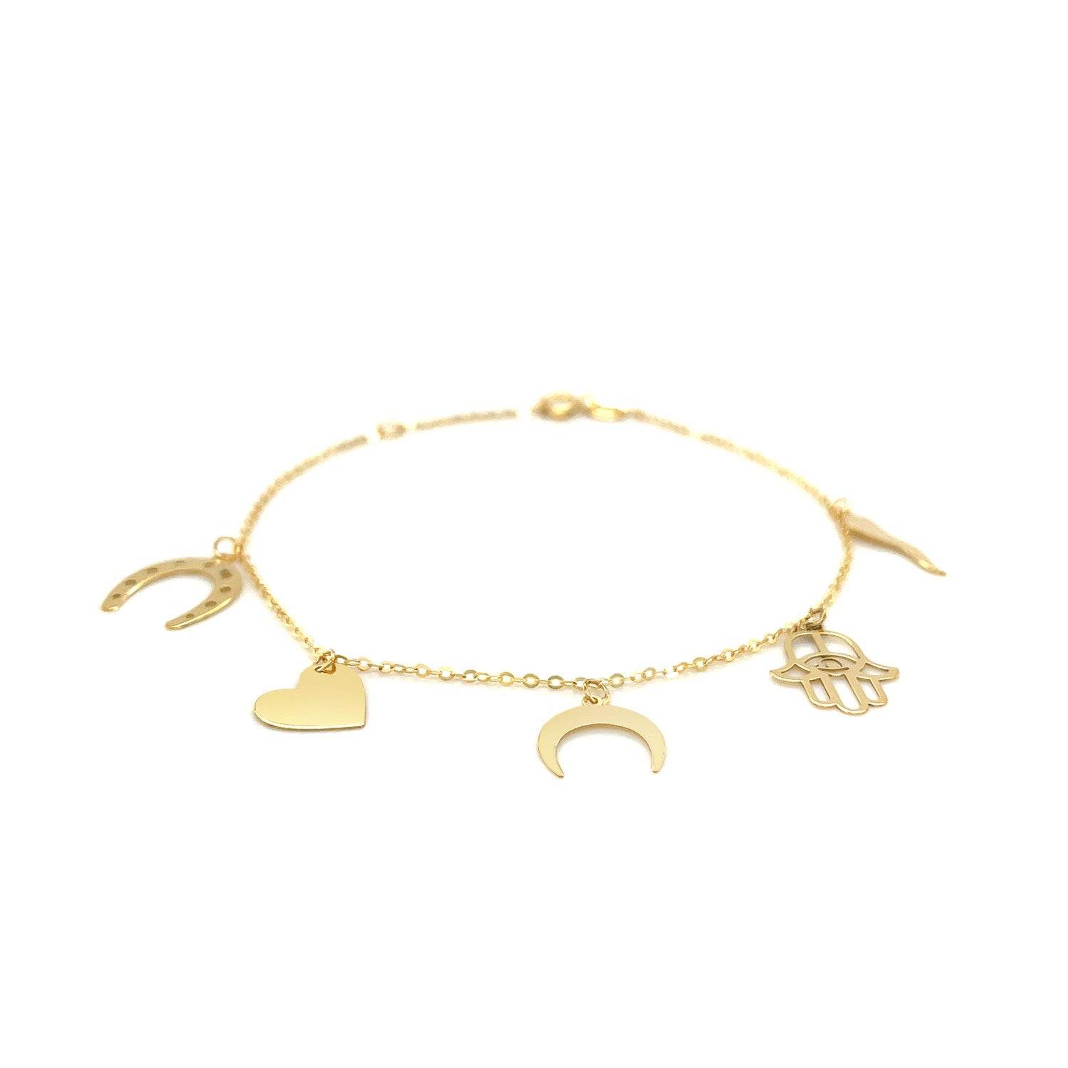 14k Yellow Gold 7 inch Bracelet with Polished Charms - Sable Gold