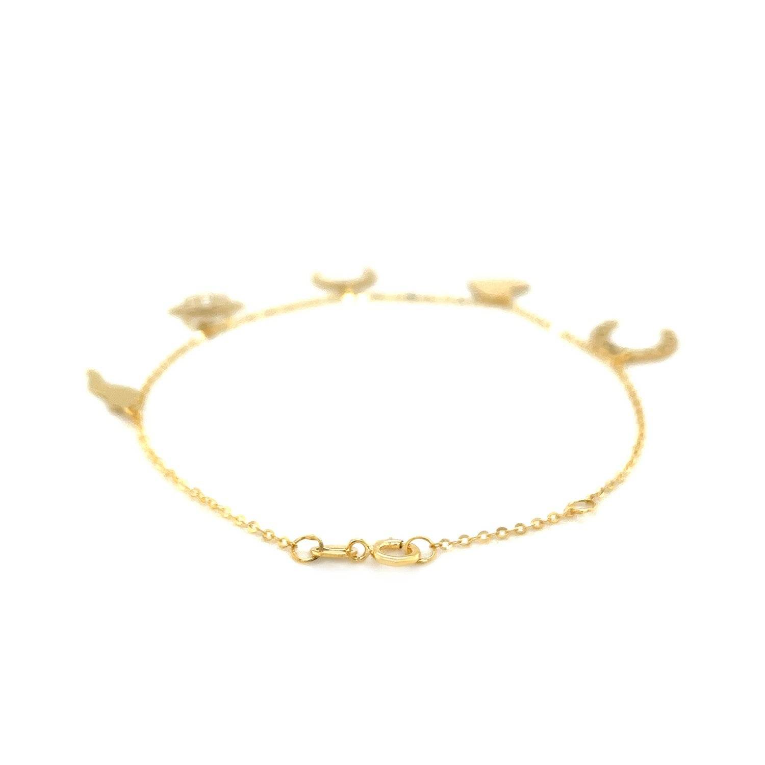 14k Yellow Gold 7 inch Bracelet with Polished Charms - Sable Gold