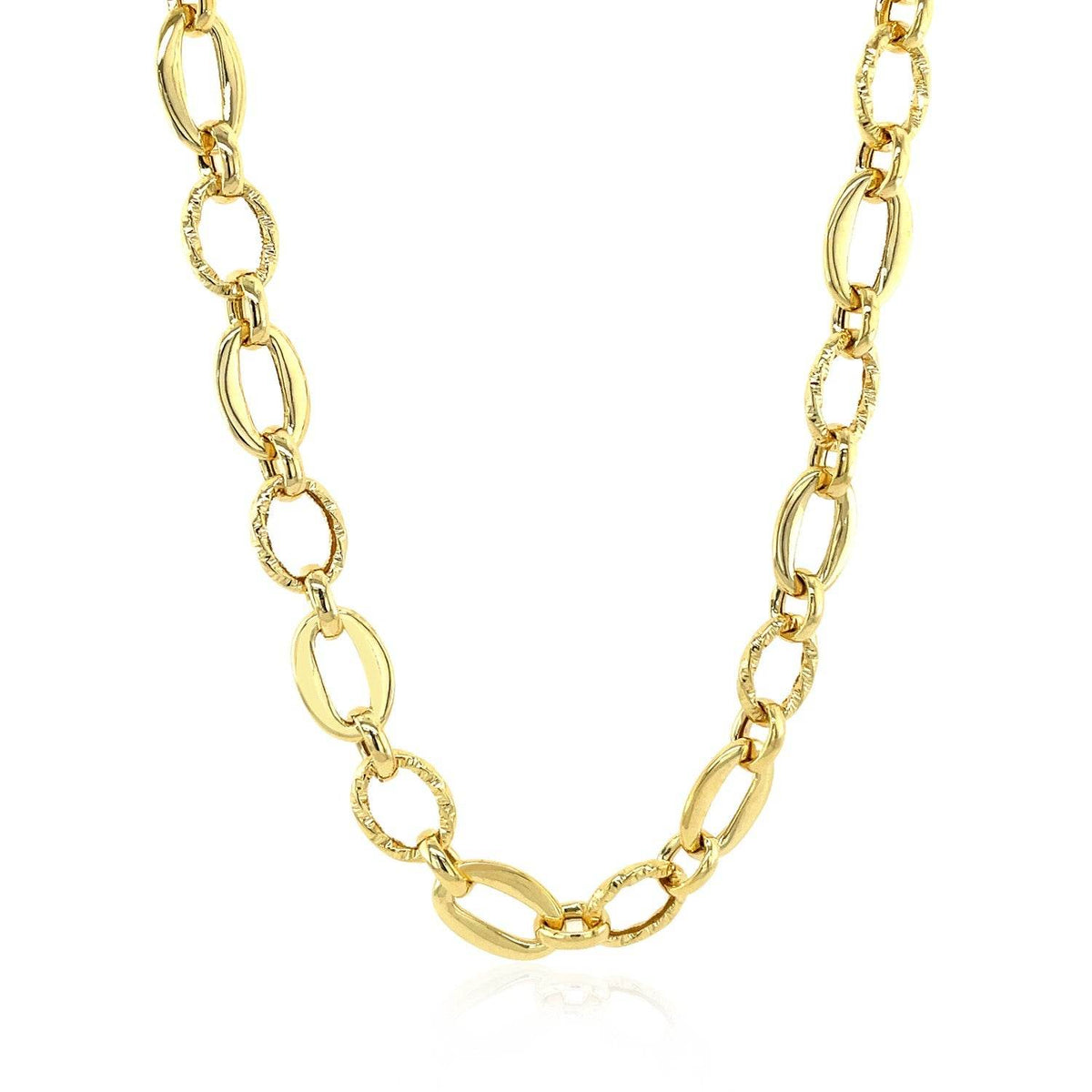 Shiny and Textured Oval Link Necklace in 14k Yellow Gold - Sable Gold