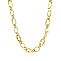 Shiny and Textured Oval Link Necklace in 14k Yellow Gold - Sable Gold