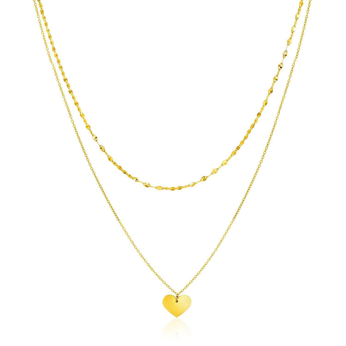 14k Yellow Gold 18 inch Two Strand Necklace with Heart Pendant - Sable Gold