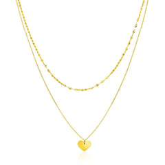 14k Yellow Gold 18 inch Two Strand Necklace with Heart Pendant - Sable Gold