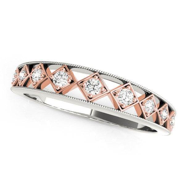 14k White Gold And Rose Gold Unique Diamond Wedding Band (1/10 cttw) - Sable Gold