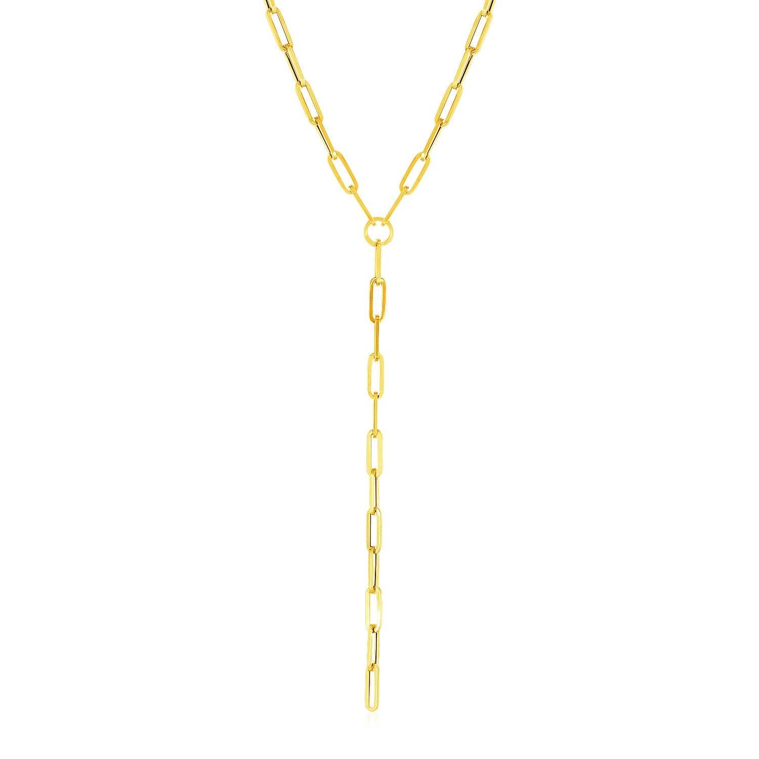 14k Yellow Gold Paperclip Chain Lariat Necklace - Sable Gold