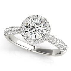 14k White Gold Halo Diamond Engagement Ring with Pave Band (1 1/3 cttw) - Sable Gold