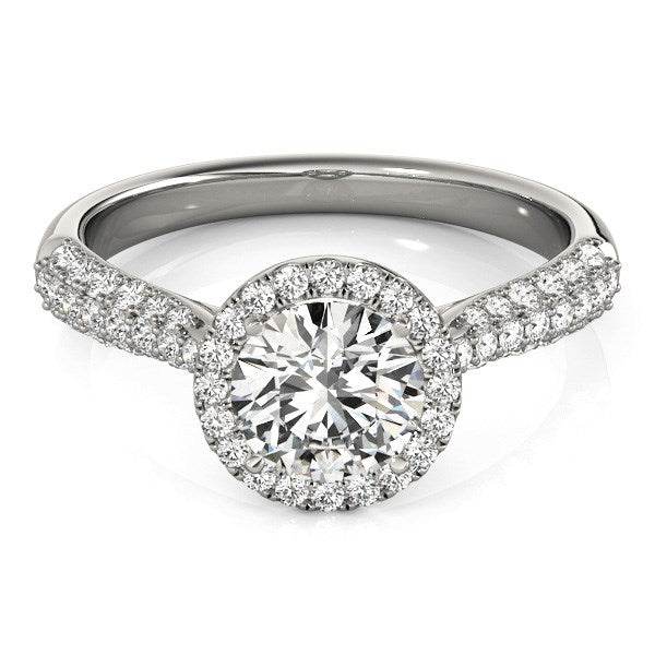 14k White Gold Halo Diamond Engagement Ring with Pave Band (1 1/3 cttw) - Sable Gold