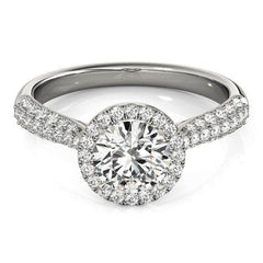 14k White Gold Halo Diamond Engagement Ring with Pave Band (1 1/3 cttw) - Sable Gold