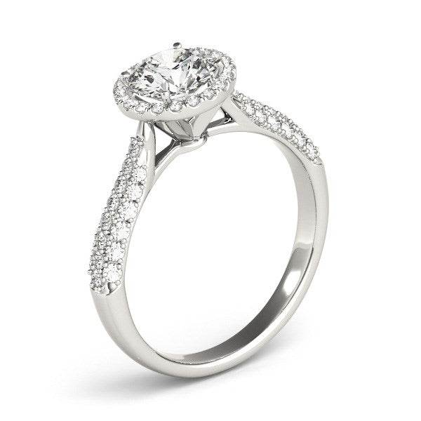 14k White Gold Halo Diamond Engagement Ring with Pave Band (1 1/3 cttw) - Sable Gold