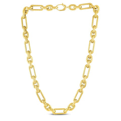 14k Yellow Gold Italian Alternating Paperclip Oval Links Chain Necklace - Sable Gold