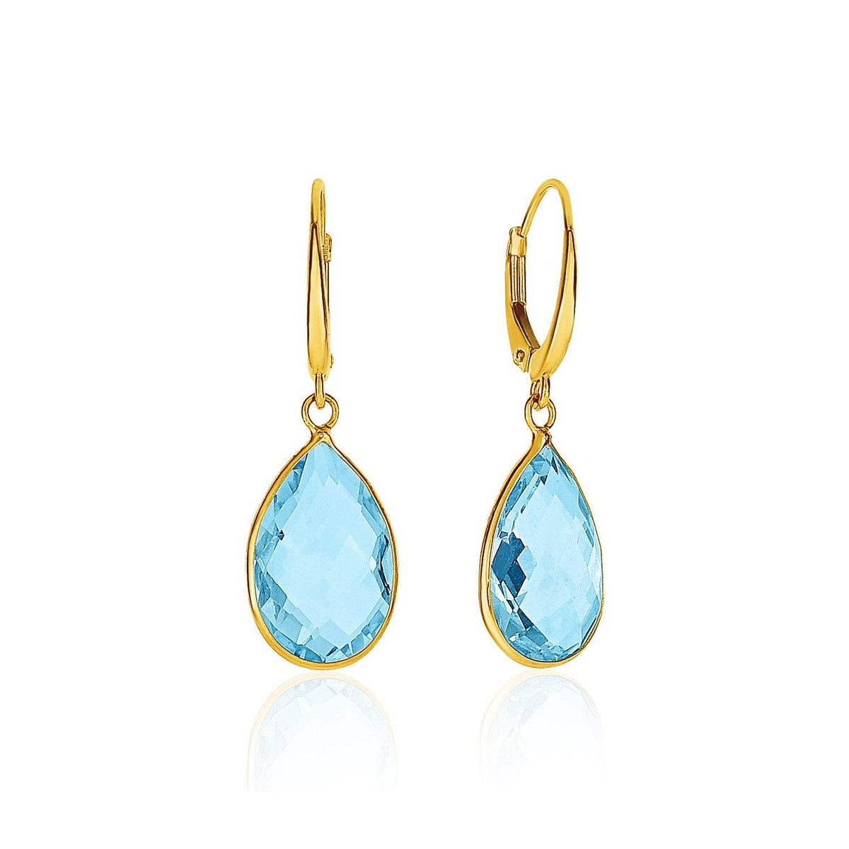 Drop Earrings with Pear-Shaped Blue Topaz Briolettes in 14k Yellow Gold - Sable Gold