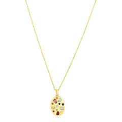 14k Yellow Gold High Polish Oval Gemstone Inlay Necklace - Sable Gold