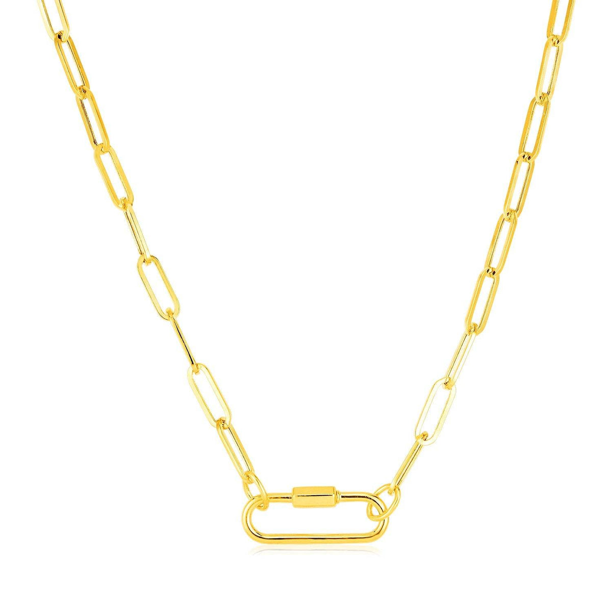 14k Yellow Gold Paperclip Chain Necklace with Oval Carabiner Clasp - Sable Gold