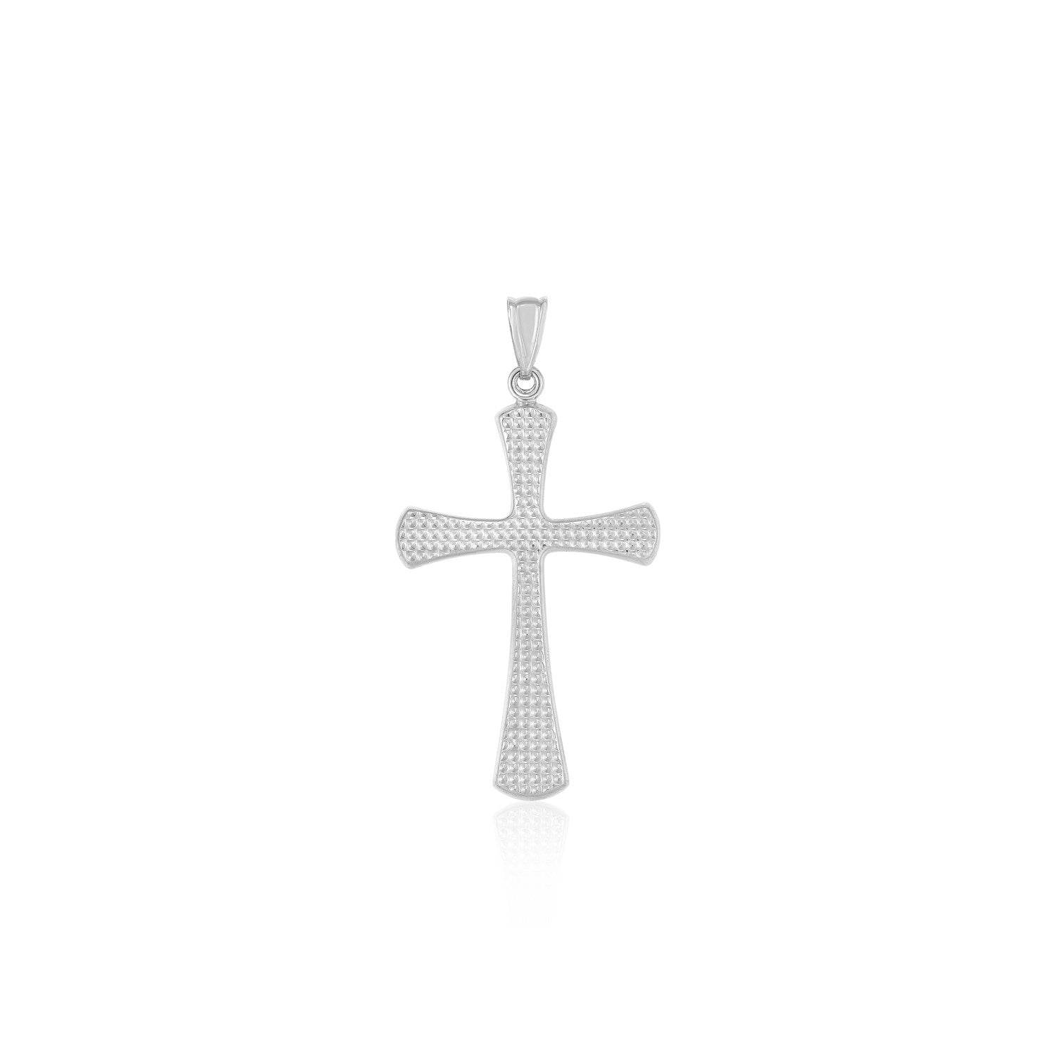 14k White Gold Cross Pendant with Beaded Texture - Sable Gold