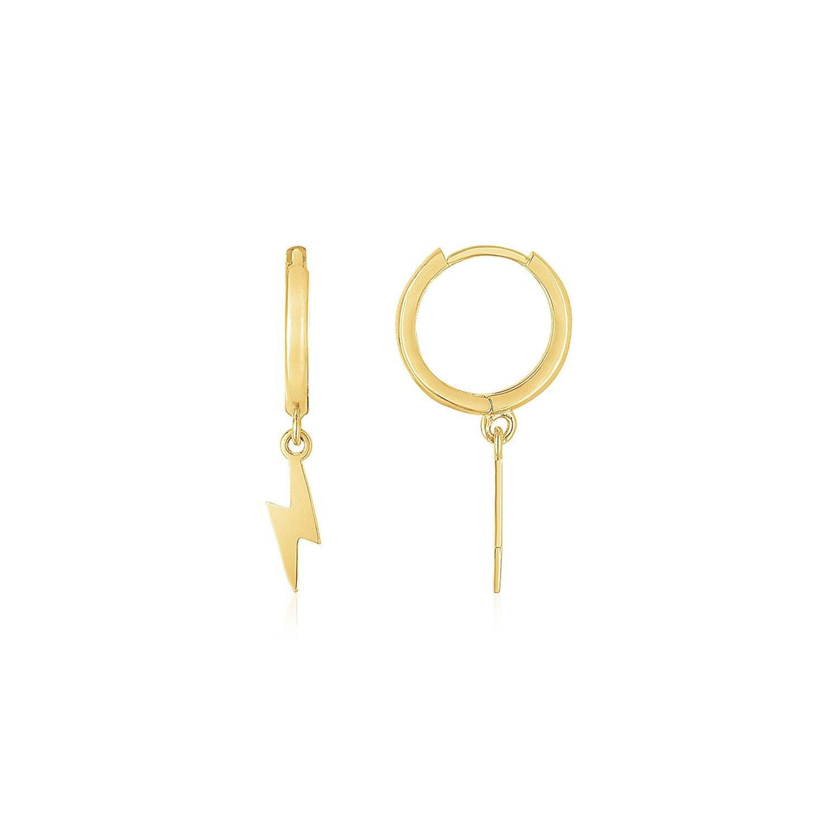 14K Yellow Gold Lighting Bolt Drop Hoop Earrings - Sable Gold