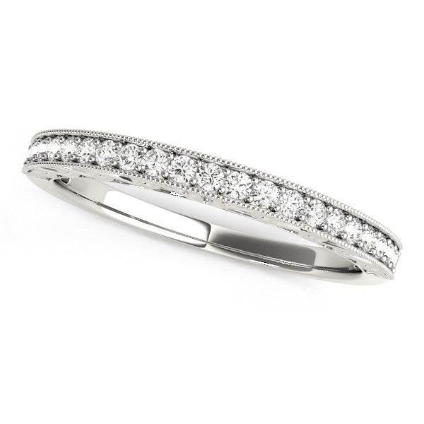 14k White Gold Milgrain Bordered Round Diamond Wedding Band (1/6 cttw) - Sable Gold