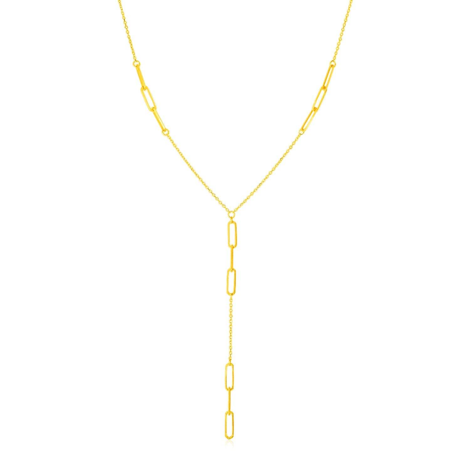 14K Yellow Gold Lariat Necklace with Paperclip Chain Stations - Sable Gold