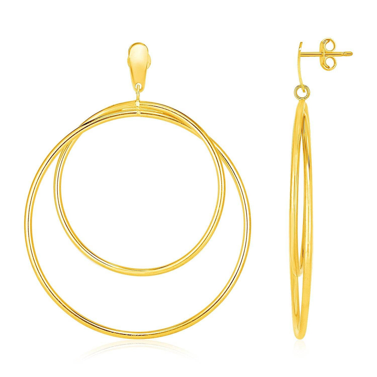 14k Yellow Gold Post Earrings with Open Polished Circle Dangles - Sable Gold