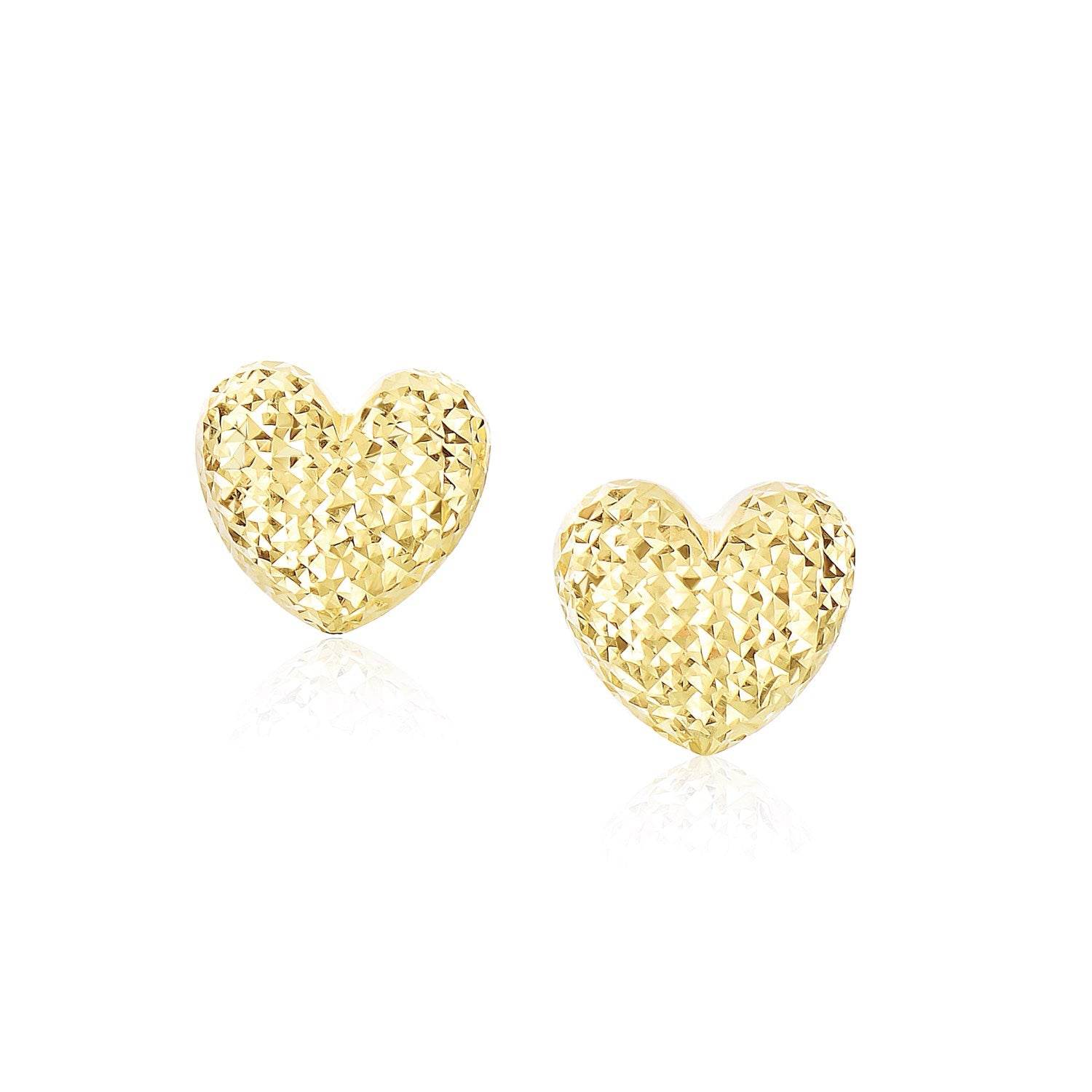 14k Yellow Gold Puffed Heart Earrings with Diamond Cuts - Sable Gold