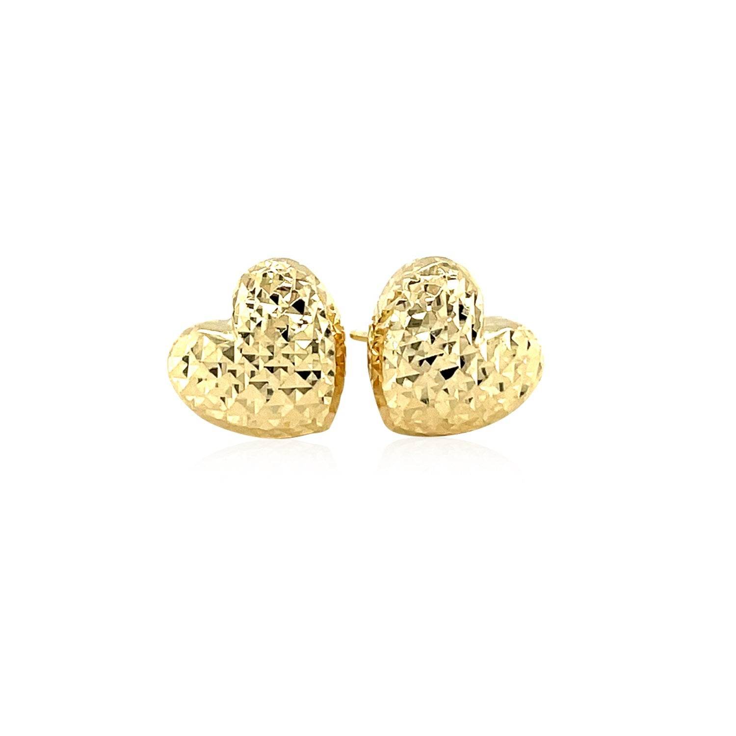 14k Yellow Gold Puffed Heart Earrings with Diamond Cuts - Sable Gold