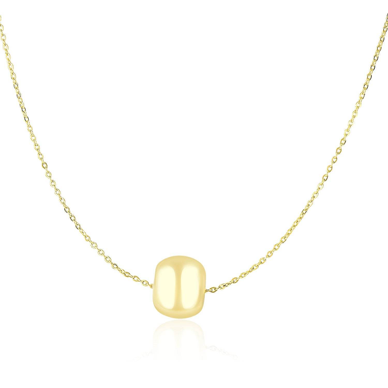 14k Yellow Gold Necklace with Shiny Barrel Bead Charm - Sable Gold